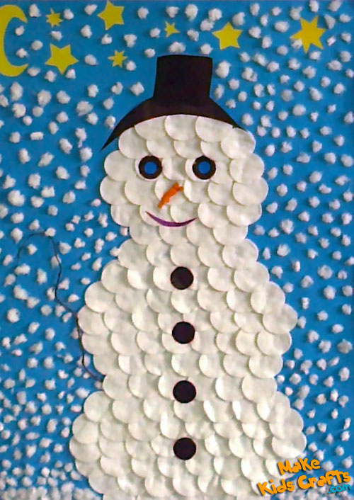 Snowman made of cotton pads